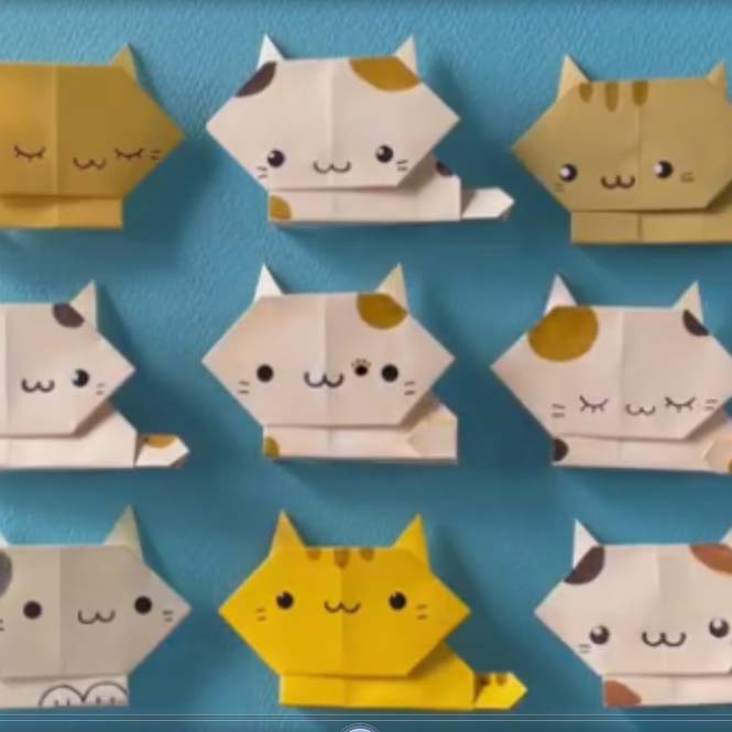 اوریگامی استند طرح گربه اوریگامی ساده و زیبا برای کودکان
