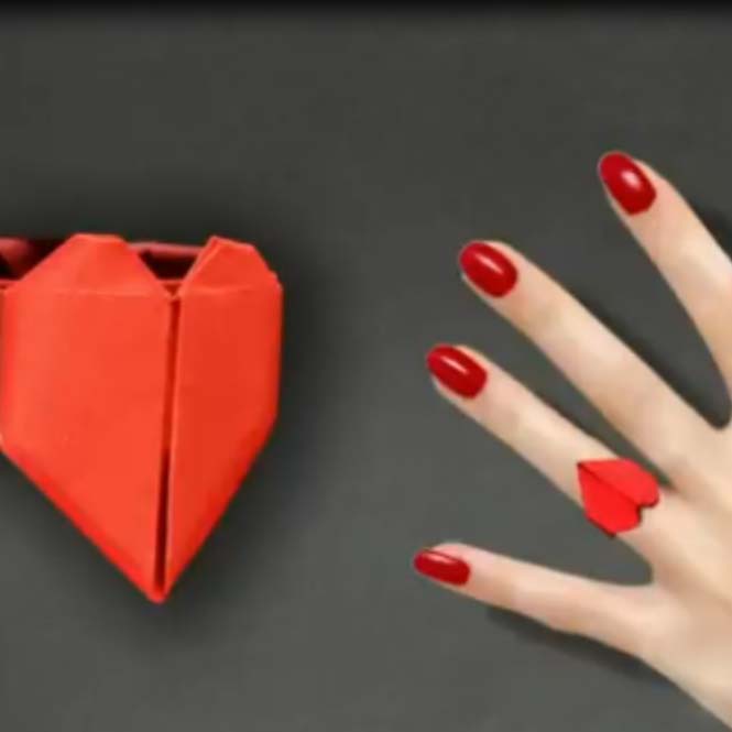 اوریگامی انگشتر قلب اوریگامی ساده و زیبا برای کودکان