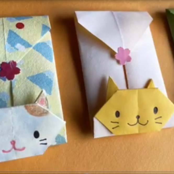 اوریگامی پاکت طرح گربه اوریگامی ساده و زیبا برای کودکان