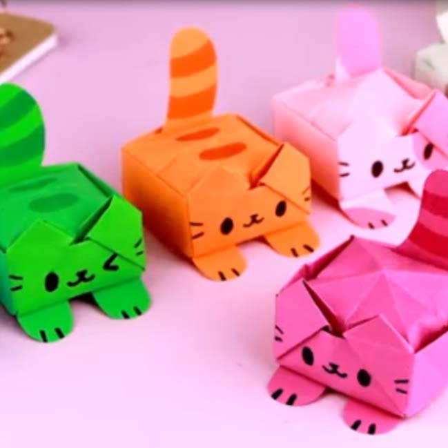 اوریگامی گربه فشاری اوریگامی ساده و زیبا برای کودکان