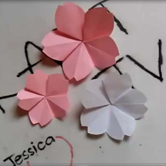 اوریگامی گل شکوفه گیلاس اوریگامی ساده و زیبا برای کودکان